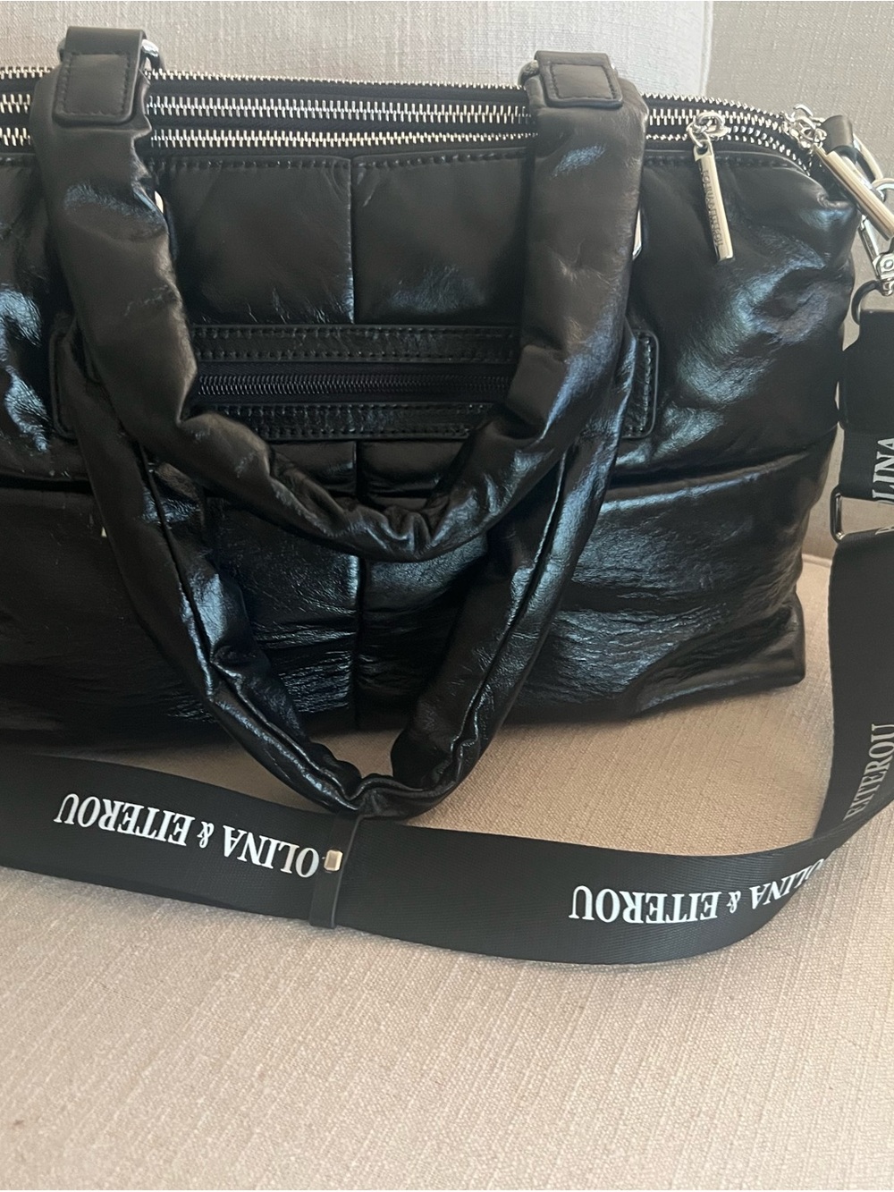 Black Genuine Leather Quilted Shoulder Bag - Brand New - Picture 2 of 7